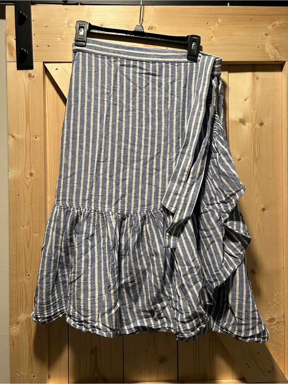 Striped Blue Wrap Midi Skirt